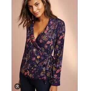 Floreat Love By Anthropologie Womens Size Small Wrap Top Floral Rayon Blouse Top
